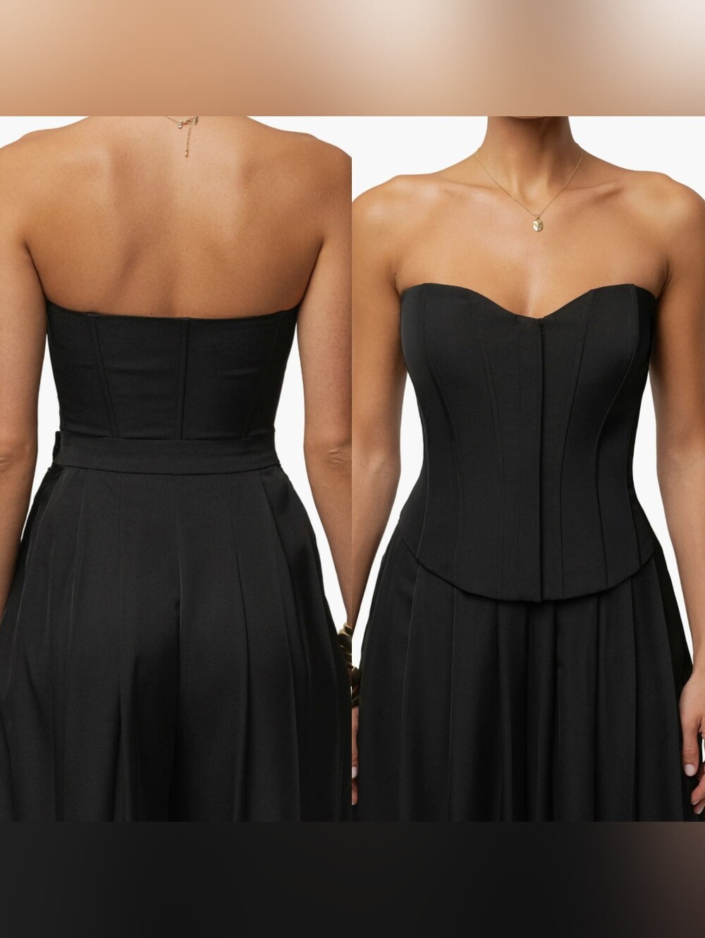 Jluxlabel VIiv Satin Black Structured Strapless Bustier Top JLUXLABEL